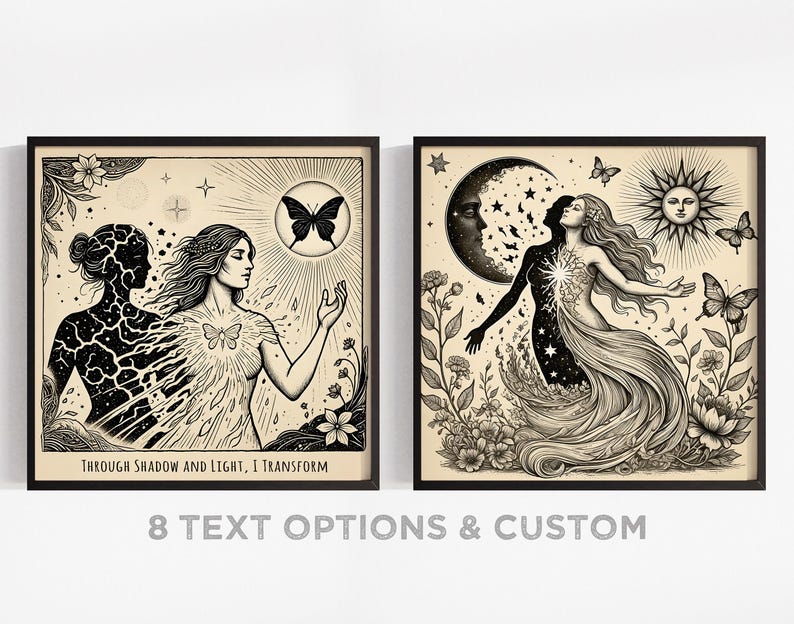 Custom Transformation Art Prints: Butterfly Metamorphosis Art, Self Growth & Empowerment Decor, Inspiring Wall Art, Set of 2 image 1