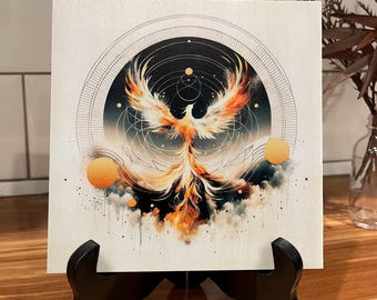 Phoenix Rising Wood Print: Symbol of Transformation, Strength & Empowerment, Shelf or Wall Art