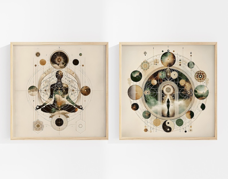 Celestial Meditation Art Prints: Mystical Wall Art Set of 2, Spiritual Awakening Art & Meditation Room Decor image 4