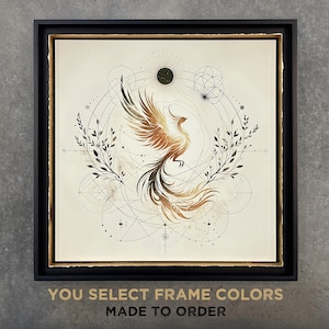 CUSTOM Phoenix Hand-Framed Print, Spiritual Symbolism Art, Nature-Inspired Wall Decor, Transformation Art, Handmade Art Gift, Made to Order