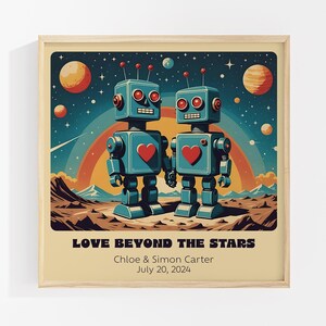 Impresión artística personalizada de pareja de robots retro: arte robótico personalizado para un regalo único de aniversario o boda. imagen 8