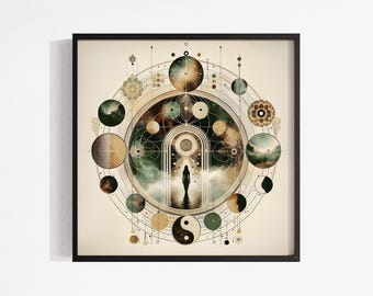 Celestial Meditation Art, Spiritual Wall Décor, Cosmic Energy Art, Mindfulness Zen Print, Mystical Portals, Yin Yang Artwork, Unframed Print