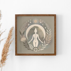 Moon Goddess Art Print: Floral Boho Meditation Print, Neutral Yoga Decor, Sacred Feminine Artwork, Self-Care Decor, Gift for Her imagem 8
