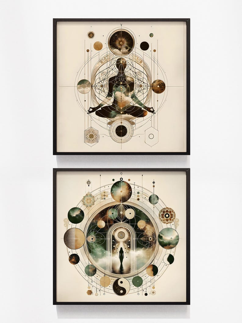 Celestial Meditation Art Prints: Mystical Wall Art Set of 2, Spiritual Awakening Art & Meditation Room Decor image 5