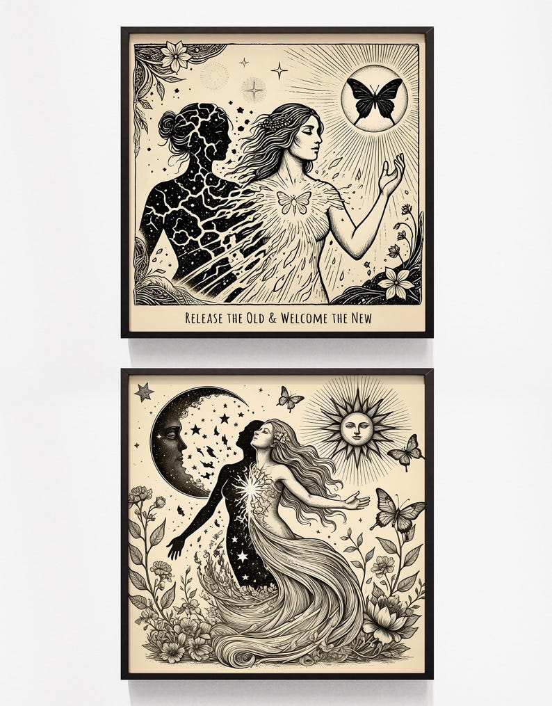 Custom Transformation Art Prints: Butterfly Metamorphosis Art, Self Growth & Empowerment Decor, Inspiring Wall Art, Set of 2 Both Prints
