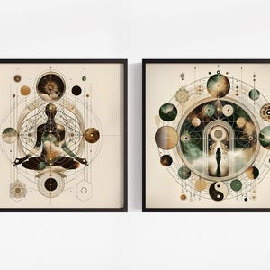 Celestial Meditation Art Prints: Mystical Wall Art Set of 2, Spiritual Awakening Art & Meditation Room Decor Both Designs