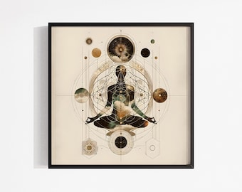 Celestial Meditation Art Print: Zen Chakra Wall Art with Sacred Geometry, Yoga & Meditation Room Decor
