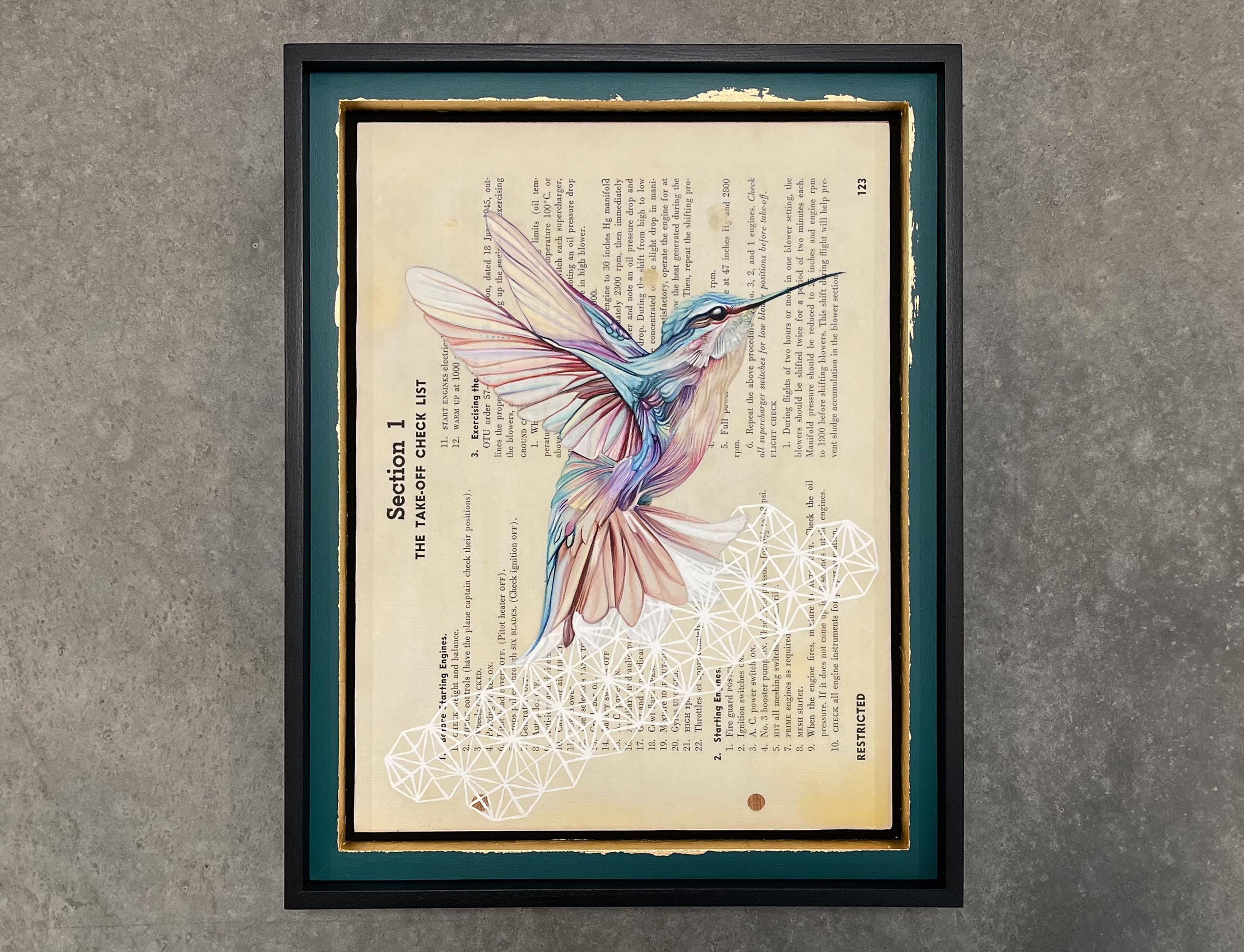 Vibrant Hummingbird Painting, Hand-Framed Print of Original Oil Painting on a Book Page, Book Wall Art, Unique Art Gift, Eclectic Home Decor