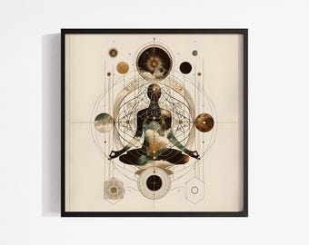 Celestial Meditation Art, Spiritual Wall Décor, Cosmic Energy Wall Art, Mindfulness Zen Print, Boho Mystical Chakra Art, Unframed Print