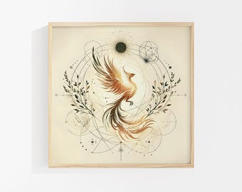 Phoenix Art Print: Symbol of Renewal & Strength, Spiritual Transformation Décor, Unframed