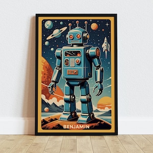 Personalized Kids Retro Robot Print | Customizable Wall Art | Kids Bedroom Décor | Vintage Robot Poster | Robot Art | Unframed Wall Poster