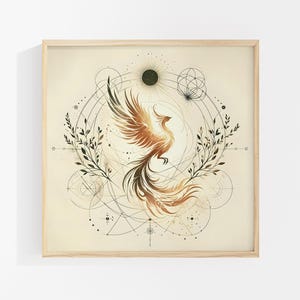 Phoenix Art Print, Spiritual Symbolism Wall Art, Nature-Inspired Metaphysical Decor, Firebird Transformation Artwork, Rebirth Unframed Print