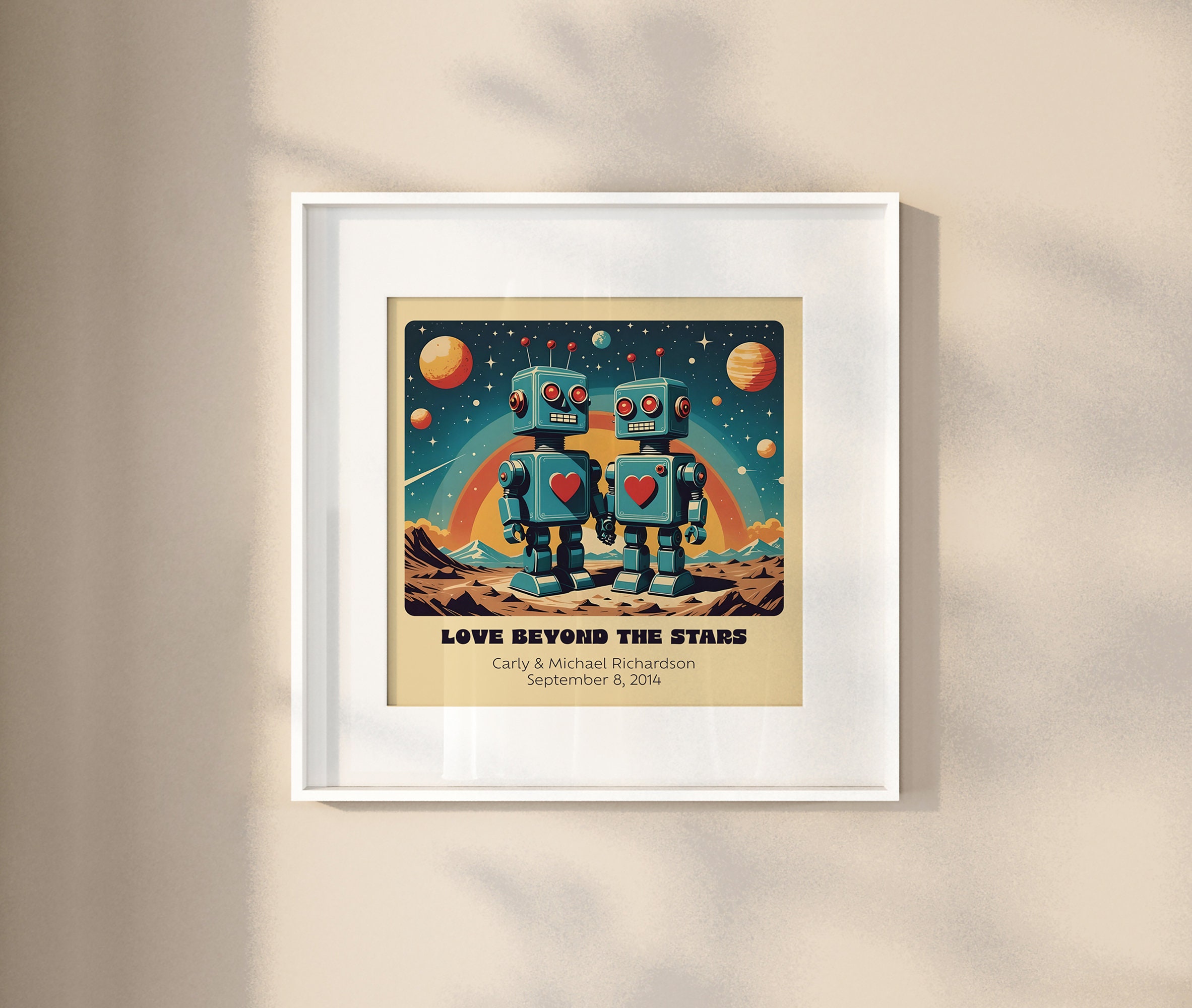 Cosmic Lovebots Custom Couple Poster Robot Art Wedding Gift Retro ...