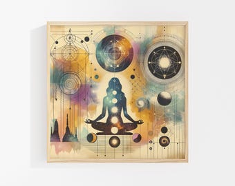 Colorful Chakra Meditation Art Print: Cosmic Energy Art, Zen Yoga Room Decor