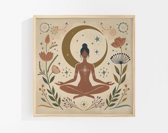 Boho Meditation Wall Art: Feminine Energy & Mindfulness Moon Print
