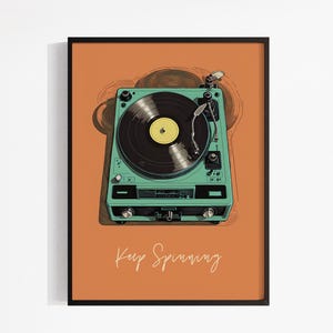 Keep Spinning Record Player Print, Vintage Vinyl Art, Retro Music Wall Art, 2 Color Options, Vinyl Lover Gift, Unframed Poster