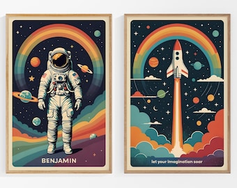 Retro Space Prints: Inspiring Name Art, Astronaut & Rocket Kids Room Decor