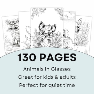 Printable Pdf | Animal Coloring Pages | Grayscale Coloring Pages | Grayscale Coloring Book For Adults Kids | Printable Download | Glasses
