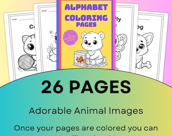 Animal Alphabet Coloring Pages | Coloring Book | Baby Shower Game | Abc Baby Shower Book | Baby Shower Coloring Pages | Instant Download