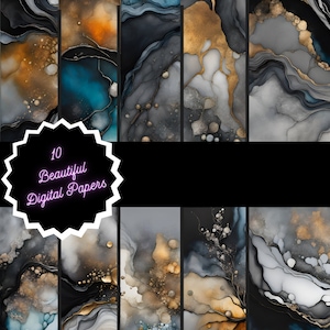 Digital Download | Alcohol Ink Clipart | Gold Foil | Commercial Use | Watercolor Background | Watercolor Abstract | Instant Download