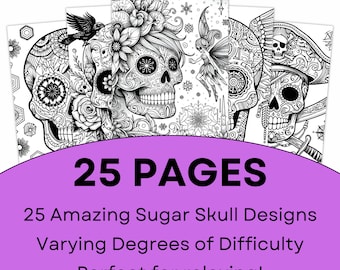 Digital Download | Dia De Los Muertos | Sugar Skull Coloring Book | Day Of The Dead Coloring Pages | Instant Download | Adult Coloring Page