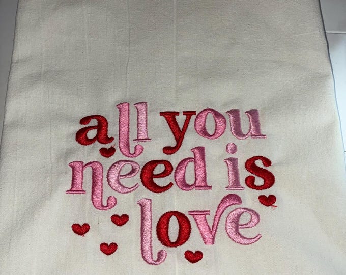 Kitchen Embroidered Tea Towel, Kitchen Table, Flour Sack Towel, kItchen Tea Towel, valentine towel, valentine gift