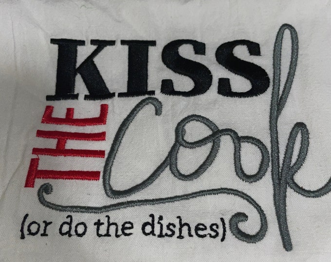 Kitchen Embroidered Tea Towel, Kitchen Table, Flour Sack Towel, kItchen Tea Towel