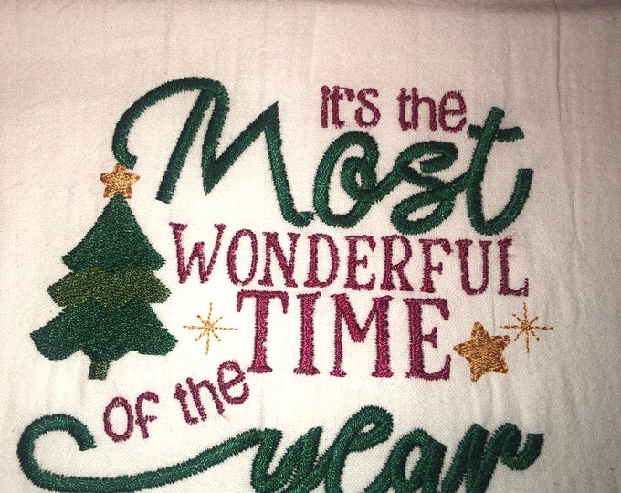 Christmas Embroidered Tea Towel, Christmas Table, Flour Sack Towel, kItchen Tea Towel, Christmas Decor