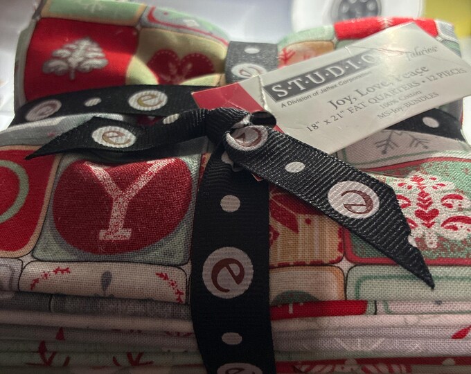 Studio E Fabrics Joy Love Peace Fat Quarter Bundle (18" x 21"), 12 Cotton Pieces