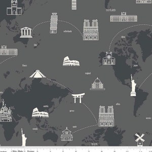 My Heritage Map Charcoal by My Minds Eye for Riley Blake Designs