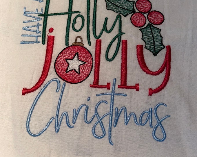 Christmas Embroidered Tea Towel, Christmas Table, Flour Sack Towel, kItchen Tea Towel, Christmas Decor