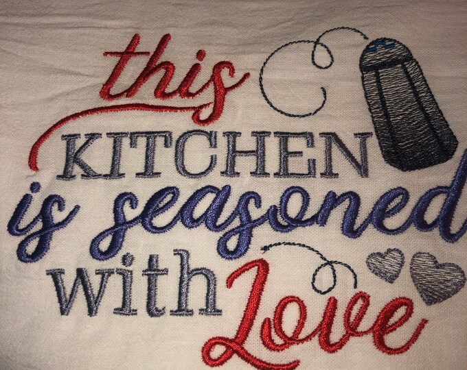 Kitchen Embroidered Tea Towel, Kitchen Table, Flour Sack Towel, kItchen Tea Towel