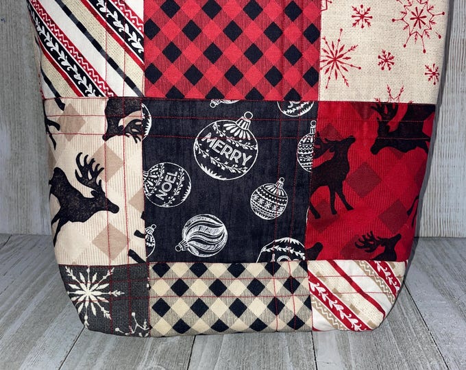 Christmas Bag, Christmas decor, Christmas, Bag, Tote, quilted tote, handmade quilt bag, handmade tote, homemade bag, quilted bag