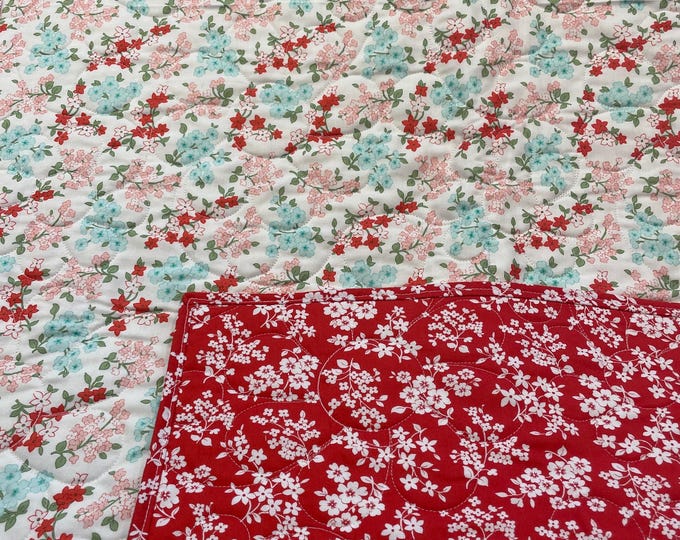 Throw Quilt; Girl Quilt, Adult Quilt; Flower Quilt; Whole Cloth Quilt; 60” X 80” Quilt