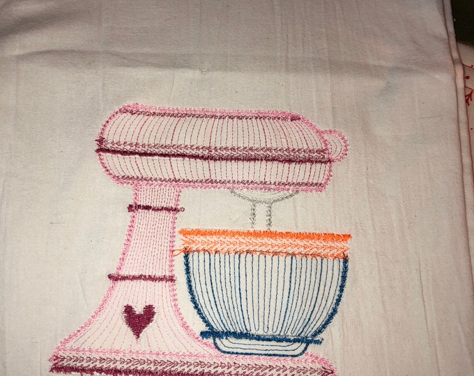 Kitchen Embroidered Tea Towel, Kitchen Table, Flour Sack Towel, kItchen Tea Towel