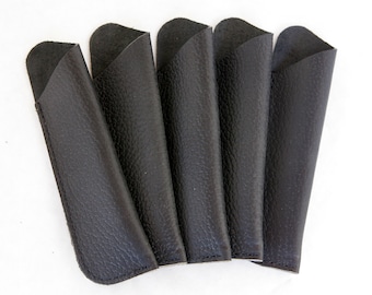 5 Black Genuine Leather Pen Pouches