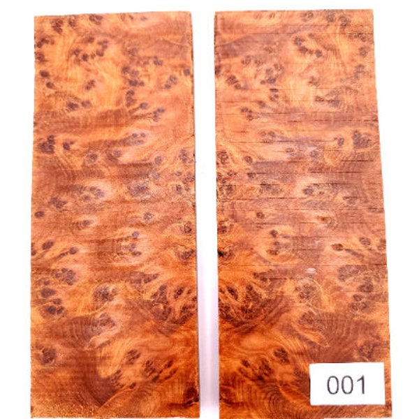 High Grade Thuya Burl Knife Scales 5 x 2 x 3/8 Inches - Bookmatched Set for Knife Handles and Grips
