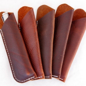 5 Brown Genuine Leather Pen Pouches