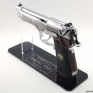 Classic Piano Black Acrylic Beretta M92 Stand with Engraved Text (Can be customized to fit other models)