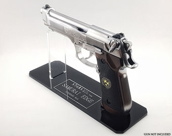 Classic Piano Black Acrylic Beretta M92 Stand with Engraved Text (Can be customized to fit other models)