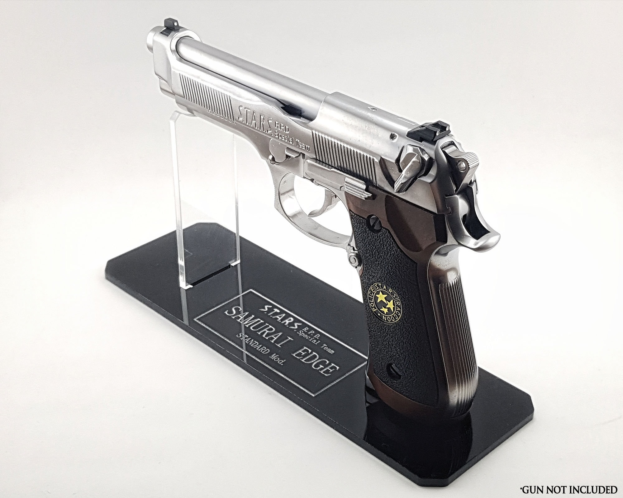 Classic Piano Black Acrylic Beretta M92 Stand With Engraved Text