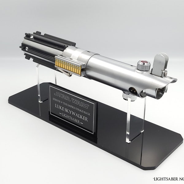 Class-II Piano Black Acrylic Lightsaber Stand with Silver-Painted Engraved Text