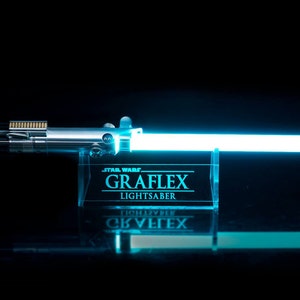 Classic Crystal Clear Acrylic Lightsaber Stand with Engraved Text image 3