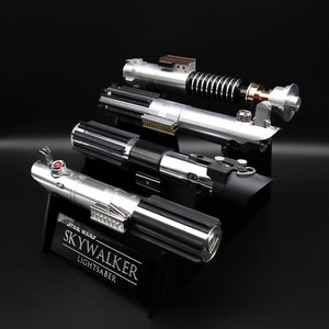Classic 4-Tier Piano Black Acrylic Lightsaber Stand with Engraved Text