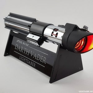 Classic Piano Black Acrylic Lightsaber Stand with Silver- Painted Engraved Text