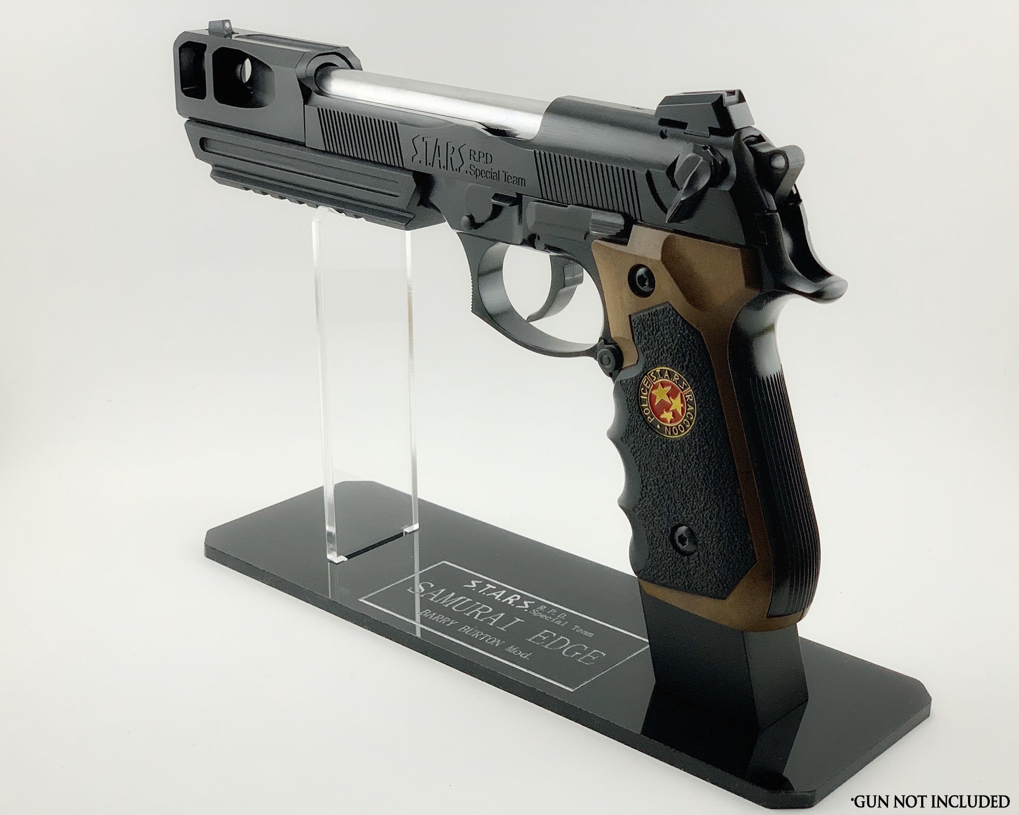 Classic Piano Black Acrylic Beretta M92 Stand With Engraved Text