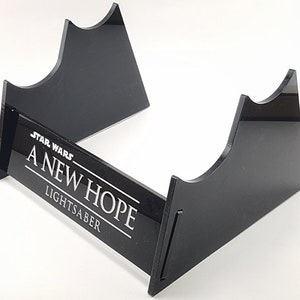 Classic 2-Tier Piano Black Acrylic Lightsaber Stand with Engraved Text