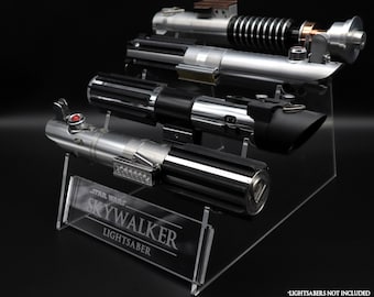 Classic 4-Tier Crystal Clear Acrylic Lightsaber Stand with Engraved Text