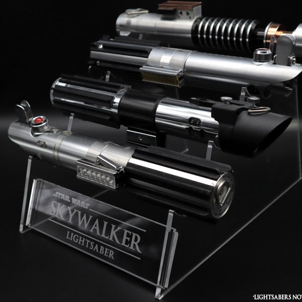 Classic 4-Tier Crystal Clear Acrylic Lightsaber Stand with Engraved Text