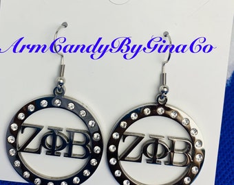 Zeta Phi Beta Stainless Steel and Rhinestone Earrings